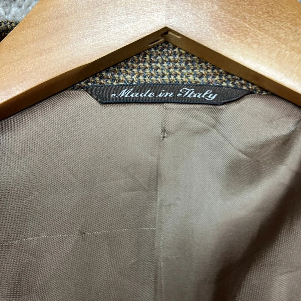 Canali Blazer Mens 48 Brown Flap Pocket Wool Cashmere Houndstooth Sport Coat